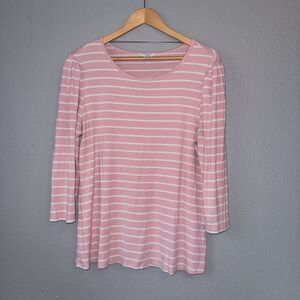 Time And Tru Sweater Women’s XL Pink White Striped Puff Sleeve Pullover Casual